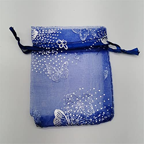 GHESRY Organza-Säckchen mit Schmetterlingen, mit Kordelzug, für Schmuck, Verpackung, Aufbewahrung, Ausstellungsbeutel, Blau, 20 x 30 cm, 50 Stück
