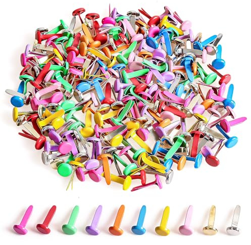 200 Stück Musterbeutelklammern, 8x16mm Bunt Brads Für DIY, Basteln | Metall Rundkopfklammern für Scrapbooking Kartenherstellung Handwerk Papier Briefklammern, Musterklammern für Schule Büro