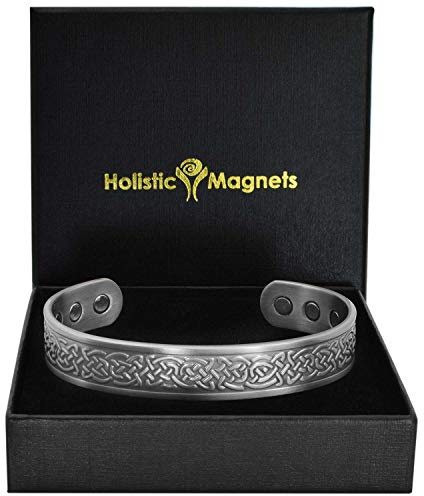 Holistic Magnets® Kupfer Magnetarmband Herren Damen Arthritis Tendinitis Handgelenk Gelenkheilung Armband Antik-Silber (SKP)-Keltischer Schildknoten (L: Handgelenk 19,5-22,5cm)