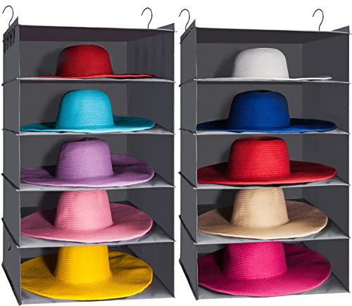 Große Hutaufbewahrung für Schrank, Hängeorganizer für breite Krempe, 10 Regale, übergroße Regale, Sonnenhut, Cowboy, Fedora, Schlenker-Sammelbox, Behälter, Display mit großer Krempe, platzsparende