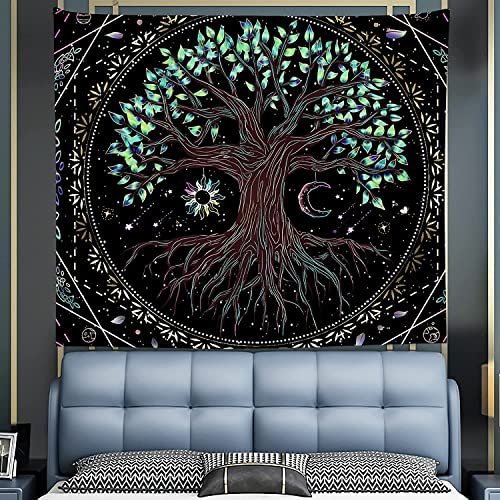 NYRZT Schwarzlicht Baum des Lebens Wandteppich UV-Reaktiv Wald Wandteppiche Trippy für Schlafzimmer Hippie Tapisserie Wandbehang für Wohnzimmer (Leben des Baumes, 152,4 cm B x 50 H)