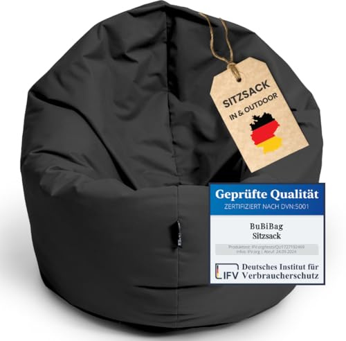 BuBiBag 2in1 Sitzsack L - XXL mit Füllung für Kinder & Erwachsene, Gaming Beanbag & Bodenkissen für Indoor & Outdoor Sessel Pflegeleicht & Wasserabweisend XXXL RIESENSITZSACK (Ø 155 cm Schwarz)