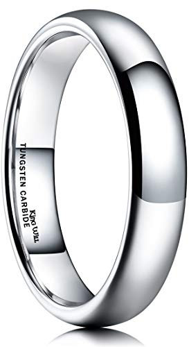 King Will Basic - Anello da uomo in carburo di tungsteno, lucido, confortevole, bombato, 2 mm, 4 mm, 6 mm, 8 mm, colore: argento e nero, T 1/2, Carburo di tungsteno, Nessuna pietra preziosa