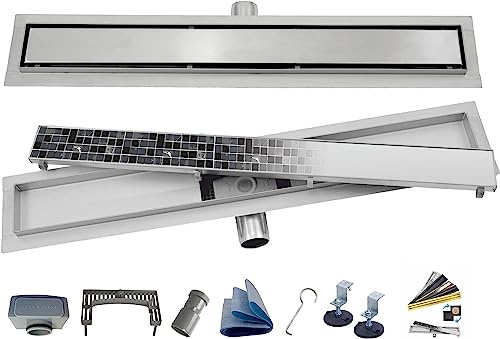 AQUA HEATING Duschrinne 2in1, Edelstahl superflach, 50 cm, silber | Linearer Bodenablauf für bodengleiche Dusche, Duschablauf mit Siphon, doppelseitiger Rost, Komplettset Badezimmer