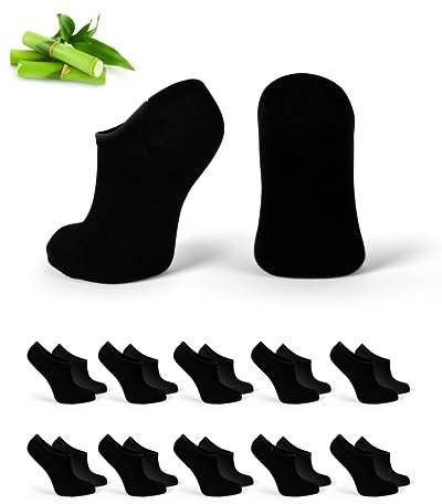 Basic Treasure 10 Paar Bambus Damen Füßlinge - 37-41 - No show Sneakersocken, Unsichtbare Unisex Bambussocken, Atmungsaktiv gegen Schweißfüße (Schwarz)