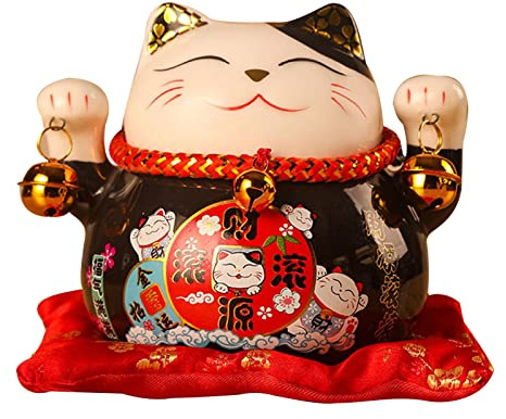 Tomotato Hucha Gato de la Suerte, Hucha Feng Shui de 4,5 Pulgadas, Hucha de Cerámica Gato de la Suerte Bote Ahorrador para Regalo Escritorio Juguetes Decoración(Negro)