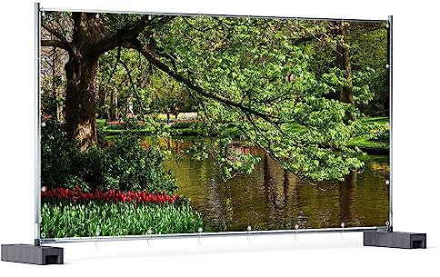 Wallario XXL Outdoor-Poster für Garten oder Balkon Bunte Blumen im Park am Wasser - Frühblüher am Ufer, Motivbanner Größe: ca. 340 x 173 cm, Outdoor-Bild