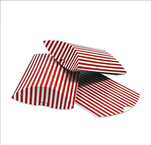 Frau WUNDERVoll® 12 Kissenschachteln, rot/weiß Streifen, 21x12cm (flach), 250g/ Kissenverpackungen, Pillow box, Faltverpackung, Geschenkverpackung, Gastgeschenk, Adventskalender