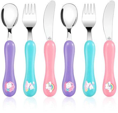 Lehoo Castle Kinderbesteck Edelstahl, 6 PCS Babybesteck -Einhorn-Motiv