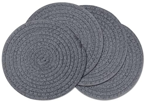fanquare 4er Set Runde Platzsets, Baumwoll Gewebte Tischsets Untersetzer, rutschfeste Abwaschbare Hitzebeständig Platzdeckchen für Esstisch Küche (Dunkelgrau, 30cm)