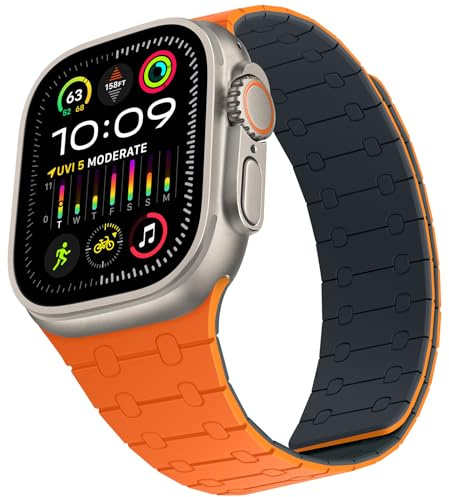 ZZDZZ Compatible with Apple Watch Straps 49mm 46mm 45mm 44mm 42mm 41mm 40mm 38mm, Silicone Magnetic Adjustable Loop Strap for iWatch Ultra3/2/1 Series 11 10 9 SE3 8 7-1 (49/46/45/44/42, Orange Mid)