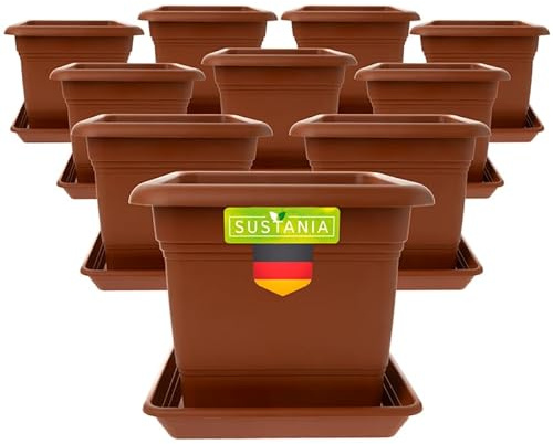 SUSTANIA Pflanzkübel GroÃŸ AuÃŸen 10er Set - 40x40 Robuster Blumentopf, GroÃŸer Blumenkasten, Ãœbertopf Terracotta, Hoher Pflanzentopf für Garten & Terrasse