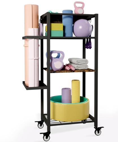 Ardier Schwarze Tragbare Metall Fitnessstudio-Ausrüstungsregal, 3-stöckig, 39 x 29 x 91,7 cm, für Zuhause, Fitnessstudio, Workout-Ausrüstung, Organizer für Hanteln, Kugelhanteln, Schaumstoffrollen