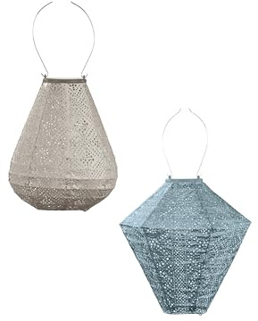 LUMIZ Solarlaterne - für Außen - Hortensie Satz - 2 Stück - Gartenbeleuchtung - Solarlampen - Gartendeko - 28cm - Grau/Blau
