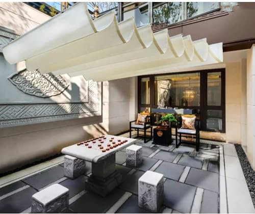 Kanduo Versenkbare Pergola-Abdeckung Einziehbare Pergola-Markise, Pergola-Gitter-Markise, maßgeschneidert, der Oben genannte Preis Gilt for 1 Quadratmeter. Einziehbare Wellenmarkise(Color:Bianco)