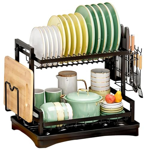 Escurridor de vajilla - Escurridor de platos estables, escurridor de gran capacidad | Soporte de secado multifuncional con portabaquetas, soporte escurridor para ollas de cocina