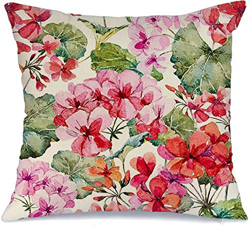 Kissenbezüge 45x45cm, Aquarell Botanik Blätter Blume Wand Muster Geranie Zarte Rote Ornament Pflanze Bett Kissenbezüge Moderne Garten Quadratische Kissenbezüge