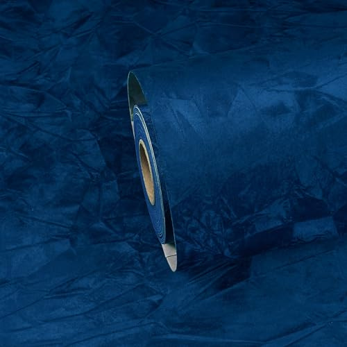 ReWallpaper Velvet Wallpaper Self Adhesive Dark Blue Wallpaper for Living Room Velvet Flocking Lining Paper for Wall Drawers Jewelry Box Vintage Plain Blue Sticky Back Wallpaper 44.5cm×2m