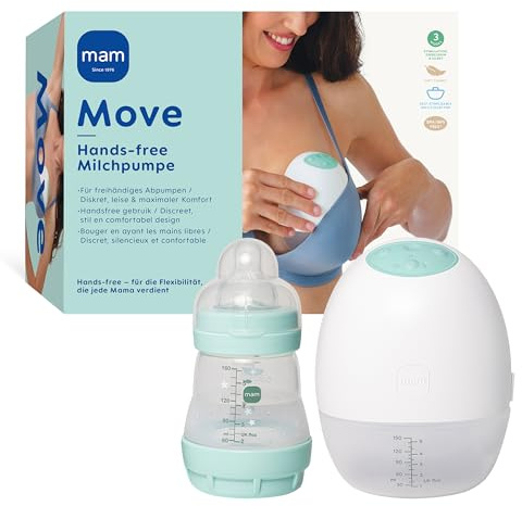 MAM Move Milchpumpe, Handsfree Milchpumpe ohne Schläuche oder Kabel passt dank ihres schlanken Designs in jeden BH, elektrische Milchpumpe mit 3 Modi für effizientes & diskretes Abpumpen
