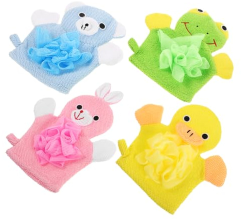 TOYANDONA 4stücke Teiliges Badehandschuhe Für Junge Mädchen Praktische Und Langlebige Waschhandschuhe Niedlichen Tierdesigns Gelbe Ente Hase Grüne Frosch Blaue Bär Für Sanftes Baden