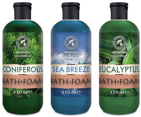 Badeschaum Set 3x350 ml - Nadelholz & Meeresbrise & Eukalyptus - Aromatherapie Badewanne mit Ätherischem Öl - Körperpflege - Baden - Badezusatz - Schaumbäder