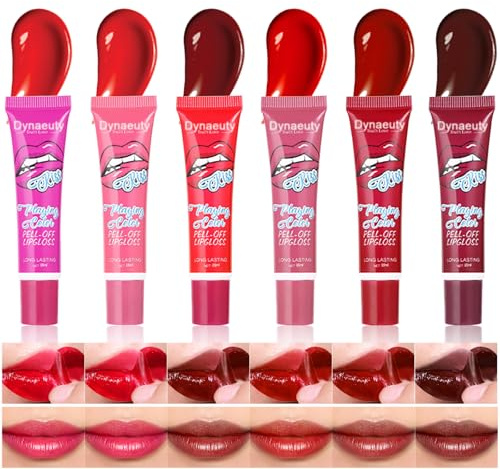Dynaeuty 6 Pcs Peel Off Lip Stain Lip Tint Set Lip Glosses Long Lasting Waterproof Non Stick Cup Non Fade Liquid Lipstick Set, Magic Color Lip Oil Set for Women #C