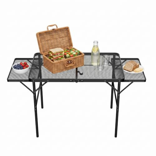 NAIZY Table de camping pliable 90 x 60 x 39 cm - 2 niveaux réglables en hauteur - Table à tapisser extensible avec pieds antidérapants - Avec poignée