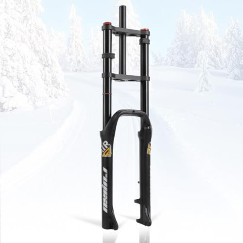 BSFHQS Fatbike Gabel 26 Zoll 4.0 Reifen Scheibenbremse 130mm Federweg Mountainbike-Gabel 1-1/8 Doppelschulter Zugstufe Einstellbar Fahrrad-Federgabeln 9 * 135mm QR(Black)