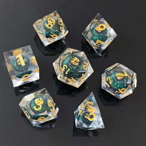 ORUZA 7 Stück Drachenauge Polyedrische Harz Spielwürfel DND Würfel Set D&D Würfel für Dungeons and Dragons RPG MTG Pathfinder Rollenspiel D4 D6 D8 D10 D% D12 D20