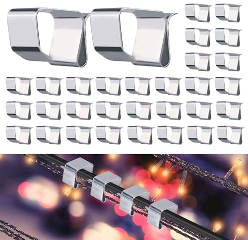 Gosknor 50pcs Christmas Lights Gutter Hooks for Outdoor String Lights, Galvanized Holiday Seasonal Weatherproof Xmas Light Gutter Hanger Easy Install Roof Lighting Clips for Xmas Halloween (Small)