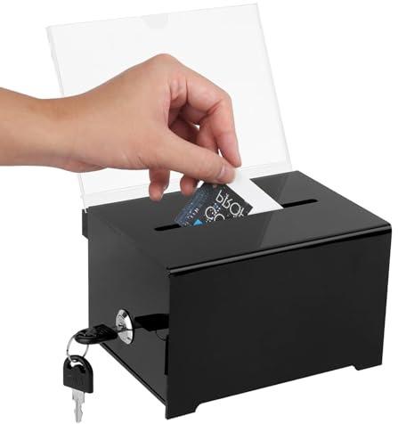 Boîte de Dons en Acrylique, Urne Électorale Transparente avec Serrure à Clé, Boîte à Dons Verrouillable en Acrylique avec Tableau D'insertion, pour Cartes de Visite, Votes, Jeux Concours, Noir