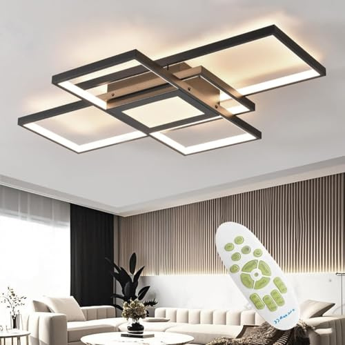 SXQYSM Dimmbar Deckenleuchte-Modern Led-Deckenlampe Wohnzimmer lampe Decke-Wohnzimmerlampe mit Fernbedienung Deckenbeleuchtung - Schlafzimmerlampe Decke (schwarz, 80cm)
