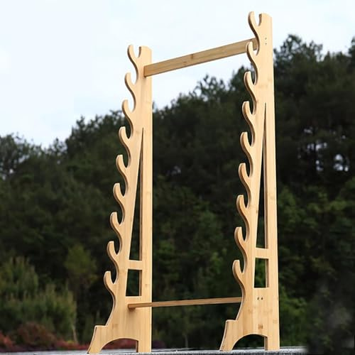 YANANZI Mehrschichtiger stehender Waffenständer, Bambusschwert-Ausstellungsständer, Flöten-Ausstellungsständer, großer klassischer Waffenständer aus Holz-9 Layers