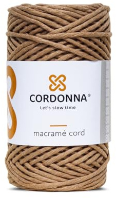 3 mm Cordonna Filo per Macramè in Cotone da con 25 Fili Spago per Macramè Intrecciato da 100 m per Artigianato Corda in Cotone Colorato per Artigianato, Arazzi e Forniture per Macramè - Beige