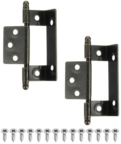 QUARKZMAN 2pz Cerniere per Mobili a Incasso Completo, 3,4x0,7 Pollici Cerniera a Punta Asse Lungo Parziale Avvolgente Vintage Cerniera per Mobili a Incasso con Viti, Bronzo