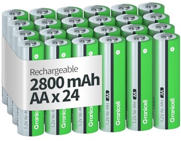 Granicell Rechargeable AA Batteries, 2800 mAh High Capacity AA Battery, 1.2V NiMH Low Self-Discharge Double A Batteries, 24 Pack