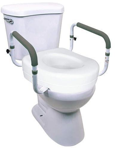 Carex E-Z Lock Toilet Seat and Safety Frame Combo Pack, 5-Inch Height Lift Seat Riser for Elderly and Handicap, Commode Chair for Elderly - Fits and Locks to Round or Elongated Toilets