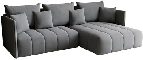 KP-Meble - Ecksofa mit schlaffunktion und bettkasten- Gona - Schlafsofa 245 x 180 cm - Elegant, langlebig, freistehend - Automatisch für einfaches Ausklappen - 246x188x93cm - Monolith 84 (Grau)