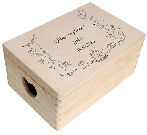 Creative Deco Personalised Birthday Gift | Gifts for Women, Men, Girls or Boys | Unique Wish Text Custom Gift Box | Customised Wooden Storage Box with Hinged Lid