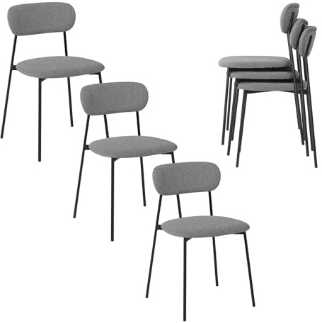 Lestarain Konferenzstühle Stapelbar, Esszimmerstühle 6er Set, Küchenstühle, Polsterstuhl, Schminktisch Stuhl, für Esszimmer Küche Wohnzimmer, Metallbeine, Leinensitz, Grau