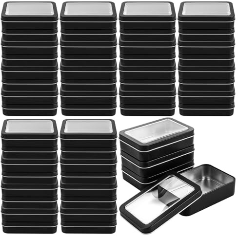 LDHHYH 24 Pack Metal Tins with Lids, Small Tins with Lids, Empty Rectangular Metal Storage Organizer Tin, No Hinged Small Tin Box for DIY Crafts Gifts Candy Key, Black(10.7x7.3x2.5 CM)
