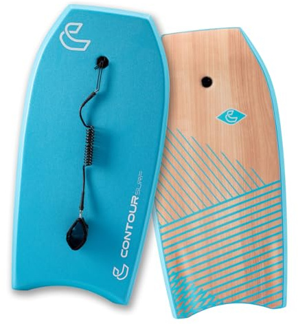 CONTOUR SURF 101,6 cm (39 Zoll) Bodyboard für den Strand – leichtes, haltbares Bodyboard mit EPS-Kern, Dual-Channel, HDPE-Slick-Boden, sichelförmigem Ende und doppelt drehbarem, aufgewickeltem