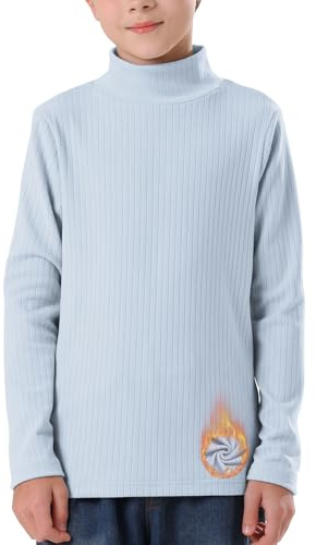WOWENY Camiseta térmica de cuello alto para niños, camiseta interior para niños, parte superior de forro polar cálida acanalada, jersey de cuello alto para niñas, camiseta térmica de manga larga para