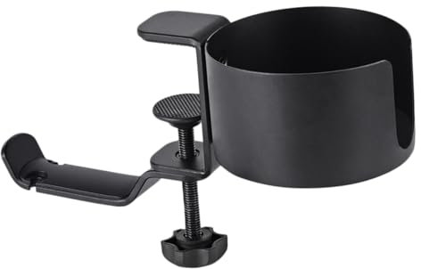 Mikinona Soporte de Escritorio Multifuncional para Taza y Auriculares Portavasos Ajustable y Giratorio para Oficina Compatible Mayoría de Vasos y Auriculares