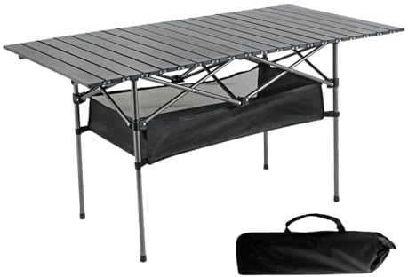 Utensy Tavolo da campeggio pieghevole con piano in alluminio, tavolo da campeggio, pieghevole, con tasca a rete, pieghevole, da campeggio con borsa per il trasporto, portata fino a 100 kg