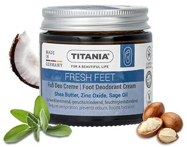 TITANIA Déodorant crème pour les pieds – Anti-odeurs et anti-transpirant avec oxyde de zinc, huile de sauge et aloe vera, frais citron, cosmétique 100 % naturel, végétalien, formule sans
