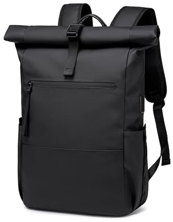 BJIAX Rolltop Rucksack Herren, Wasserdichter Laptop-Rucksack 16 Zoll | YKK Reißverschluss,Separates Laptopfach, Handgepäck, Für Geschäft & Reisen,Schwarz