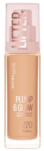 Maybelline New York Lifter Foundation - Maquillaje líquido para una tez radiante con hialurónico y niacinamida, nº 220, 30 ml