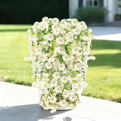 Cekene 4pcs bianco fiore violetto artificiale all'aperto UV resistente arbusti piante per impianti sospesi casa veranda giardino decorazione finestra di nozze