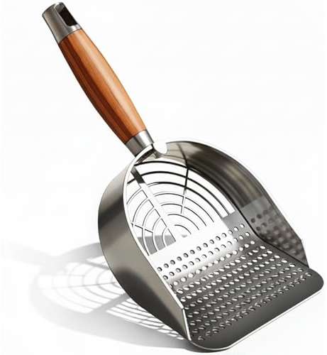 DHXYZZB Cat Litter Scoop 304 Stainless Steel Litter Shovel, Heavy Duty Litter Sifter, Litter Scooper with Wooden Handle Dual Sifting Design Perfect for Cat Litter Box Cleaning